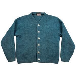 Vintage Columbia Thunderbird Knit Cardigan Sweater Teal Wool Blend Women’s XS-S